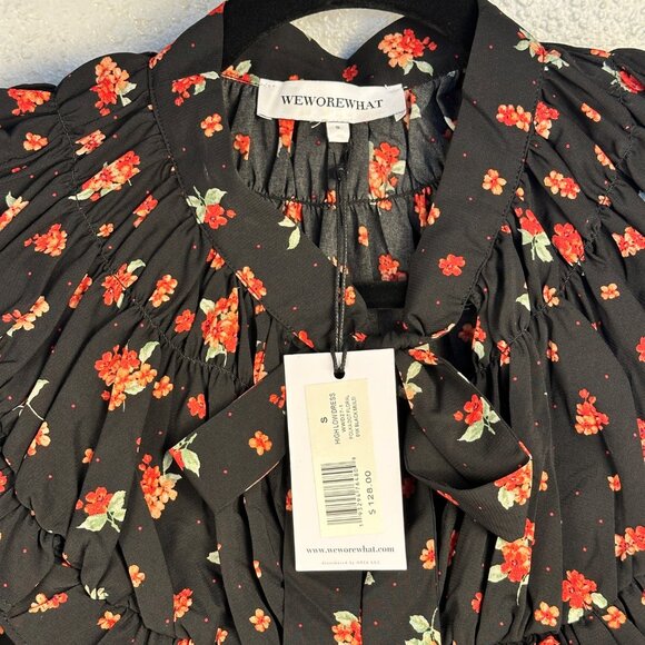 WeWoreWhat Black Floral High-Low Ruffle Maxi Dress Sz S Long Sleeves Whimsigoth - Picture 3 of 11